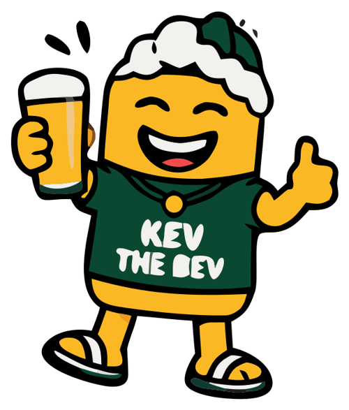 Kev the Bev, a cartoon lager can with a foam quiff