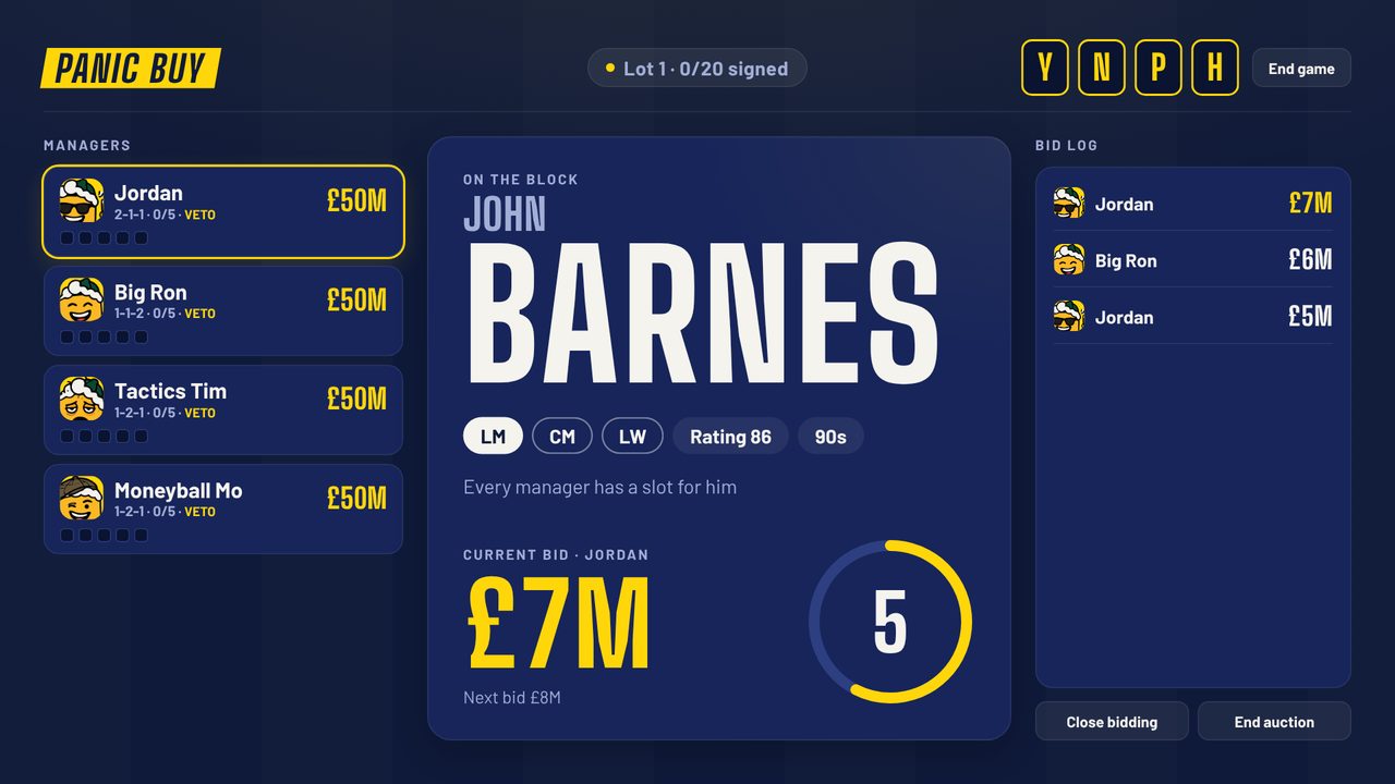 The Panic Buy big screen during an auction