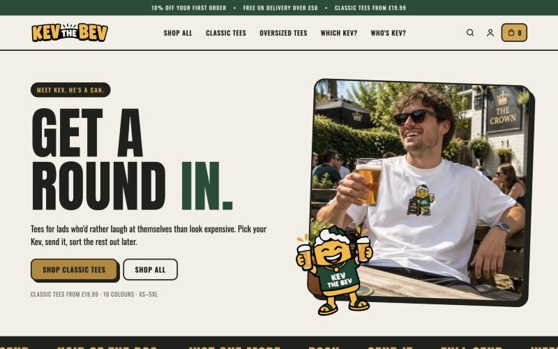 Kev the Bev homepage on desktop