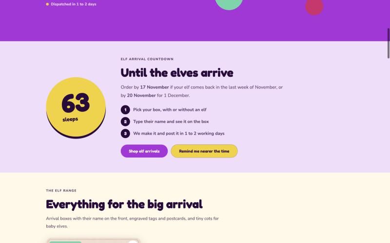 Elf arrival countdown section